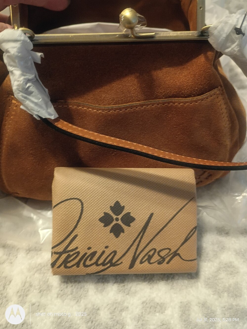NWT Patricia Nash Suede Annie Kisslock Frame Bag Crossbody Satchel Tan - - Picture 10 of 14